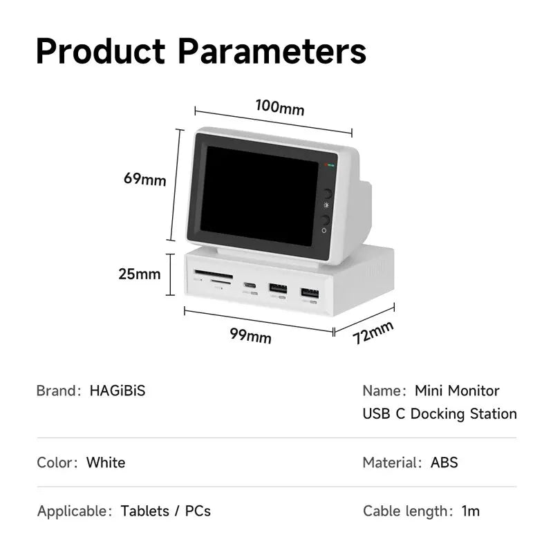 Hagibis 3.5inch IPS Mini Monitor Display with USB C Hub for Laptop, PC, MacBook