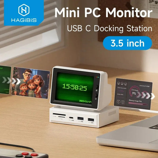 Hagibis 3.5inch IPS Mini Monitor Display with USB C Hub for Laptop, PC, MacBook
